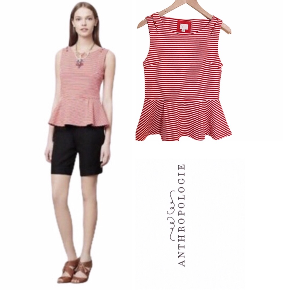 Anthropologie Postmark Antonia Peplum Tank Red & White Striped Size Small